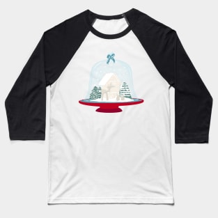 Vintage cloche and red platter with gingerbread house, deer, bunnies and trees Baseball T-Shirt